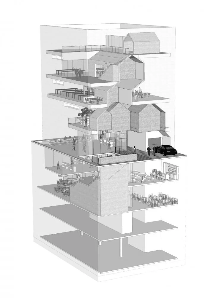 BIM建筑|村庄小房子堆砌于白色盒子中：韩国0914旗舰店