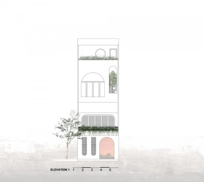 BIM建筑|绿植点缀垂直天井，活力与静谧美感的平衡：越南V别墅