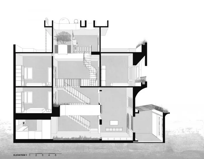 BIM建筑|绿植点缀垂直天井，活力与静谧美感的平衡：越南V别墅