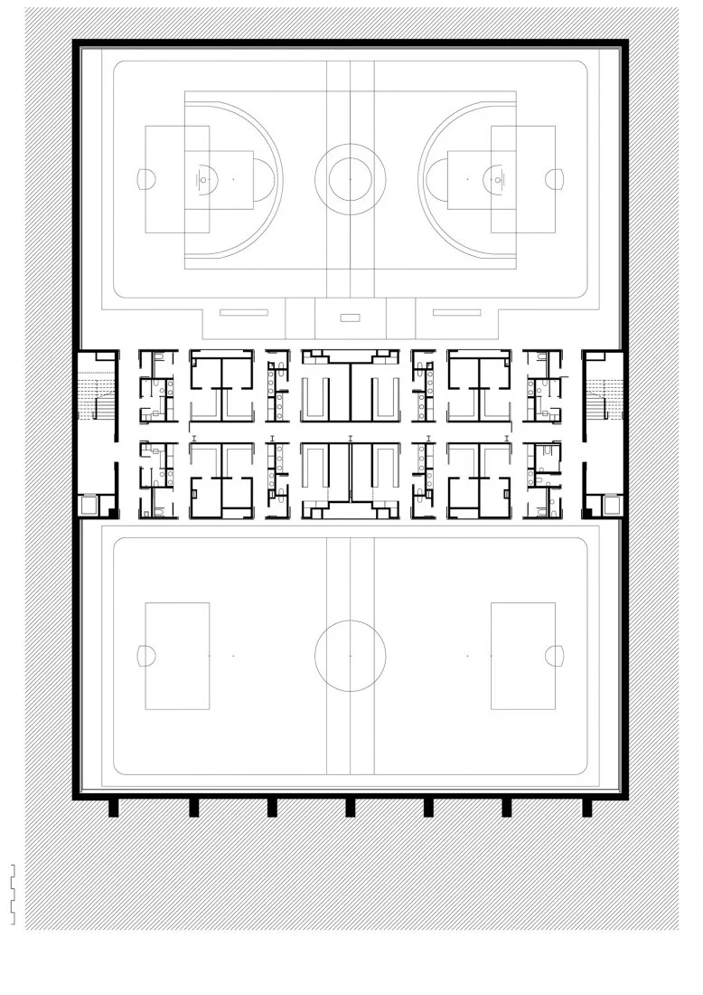 BIM建筑|红砖石外墙的半地下体育场 | CAMP DEL FERRO 体育中心