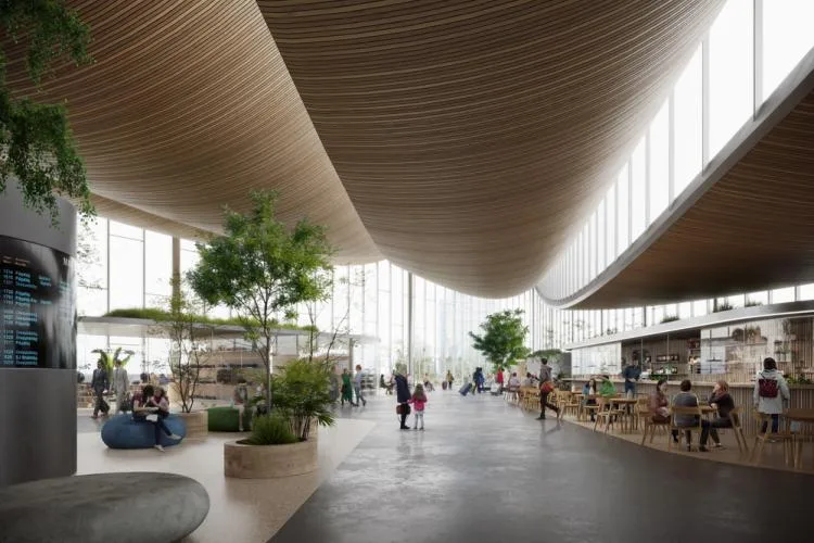 BIM建筑|用一叶屋顶整合的交通枢纽/BIG