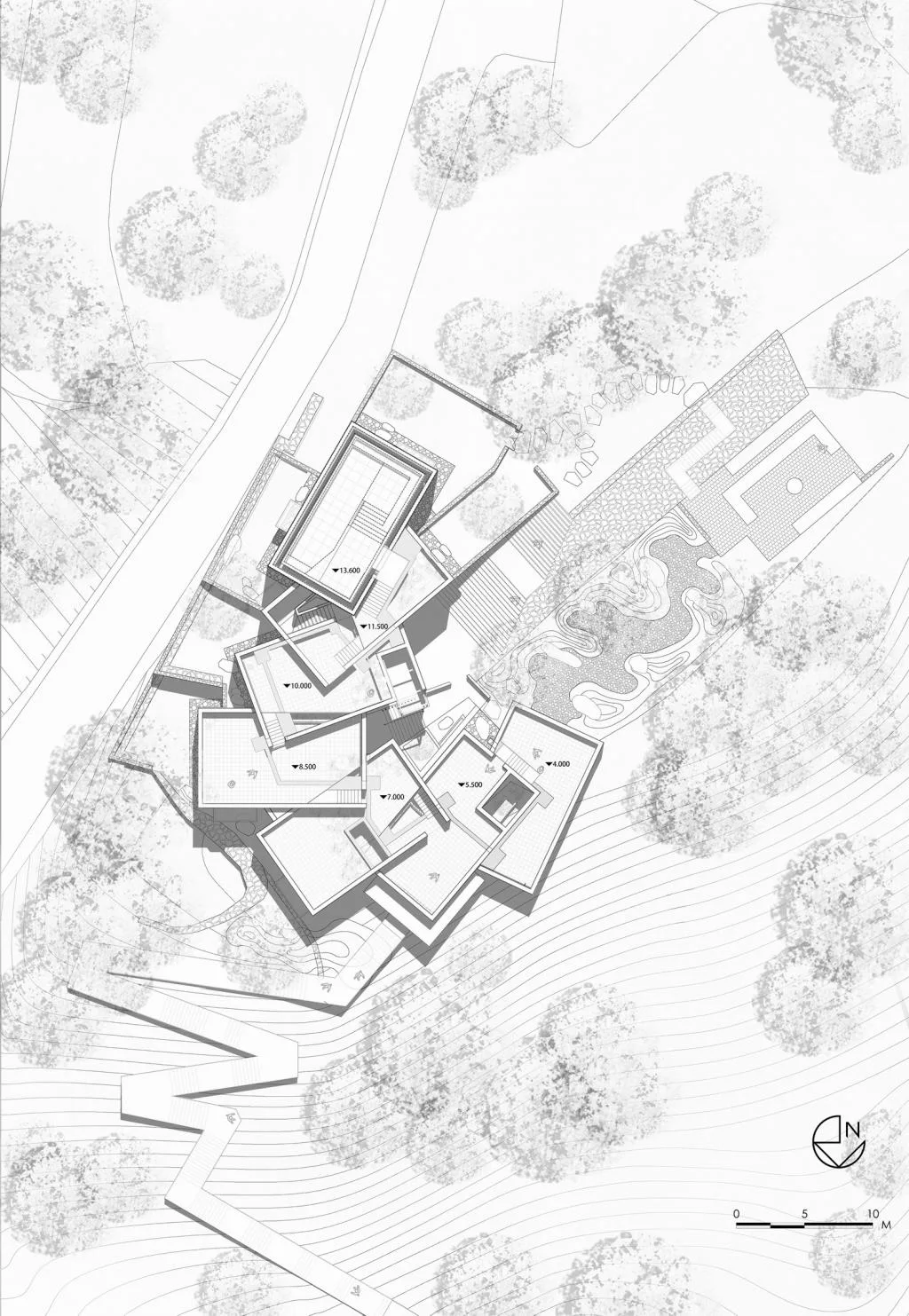 BIM建筑|高山流水 松林里的红色石屋 / 素建筑设计事务所