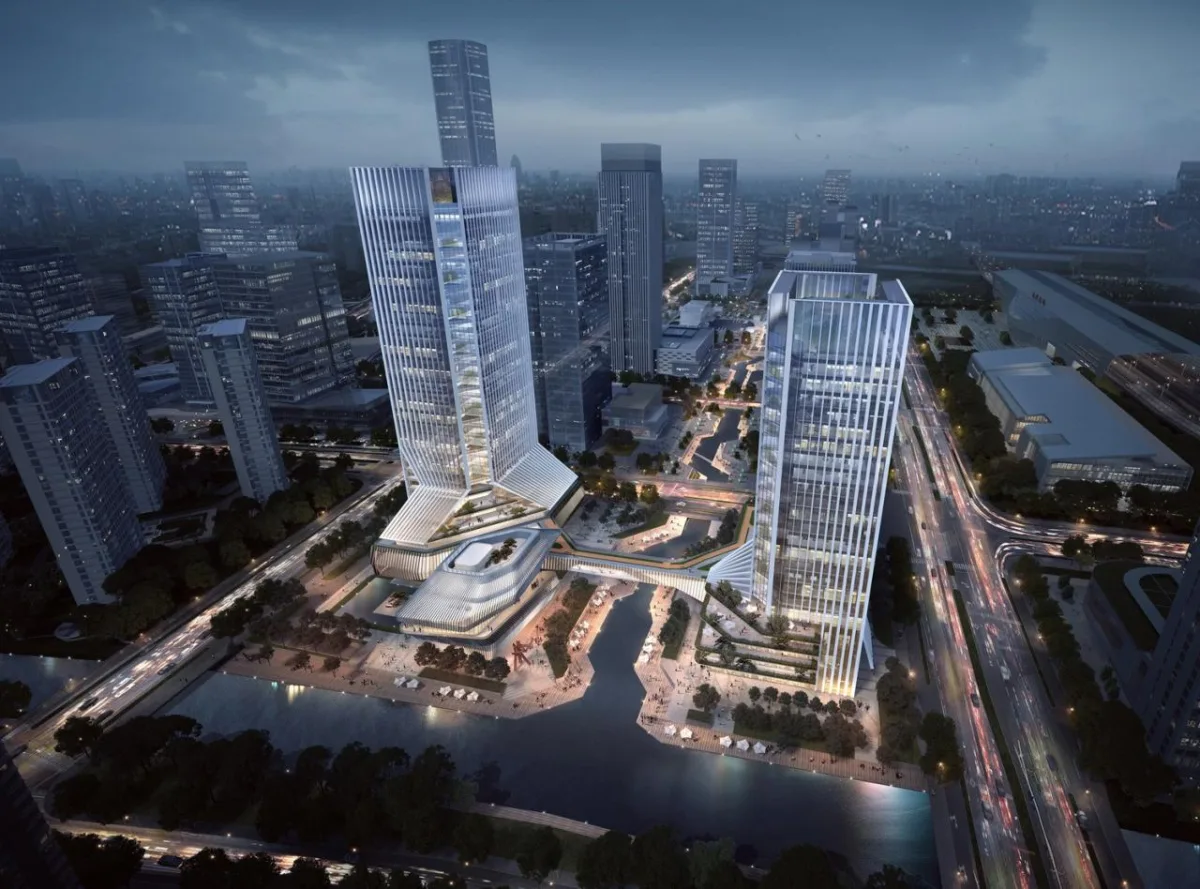 BIM建筑|一桥两相望:苏州高铁新城双子塔 / 简和建筑