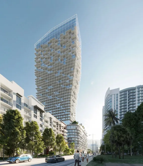 BIM建筑|奥达工作室设计用钢网包裹的锥形摩天大楼