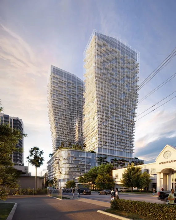BIM建筑|奥达工作室设计用钢网包裹的锥形摩天大楼