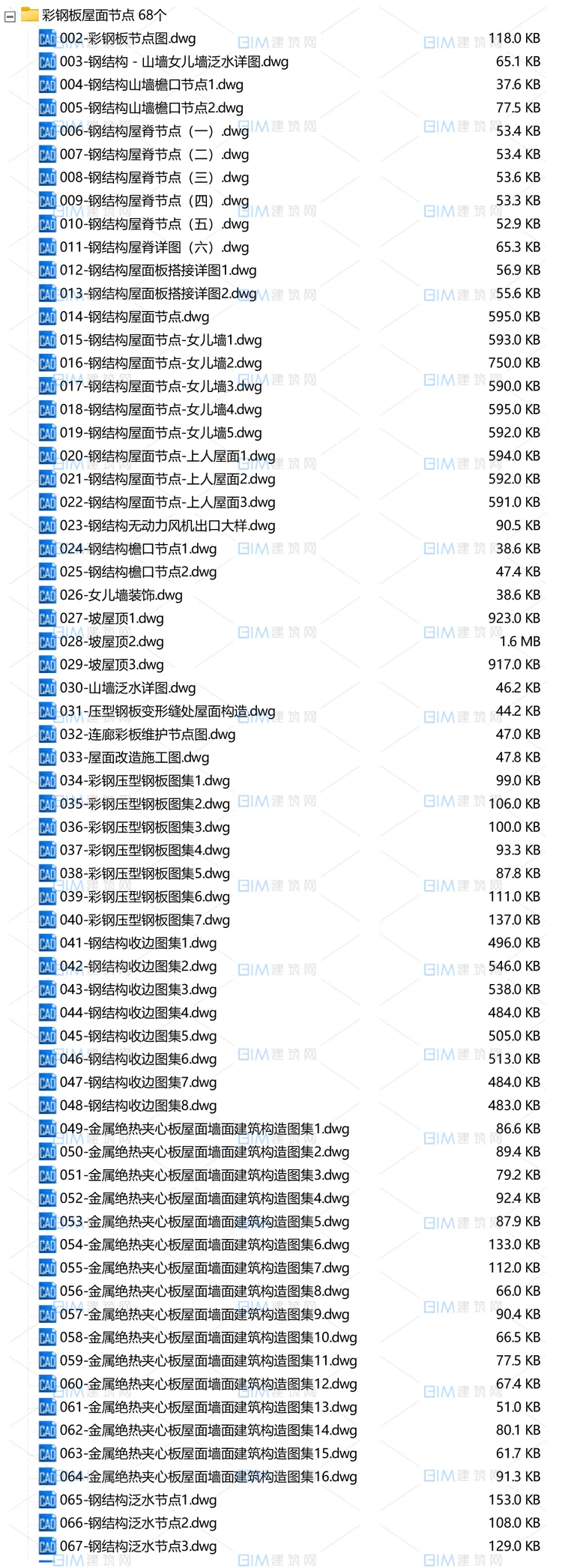 68套钢结构屋面CAD节点大样详图，彩钢板绝热夹心板CAD标准节点DWG图纸