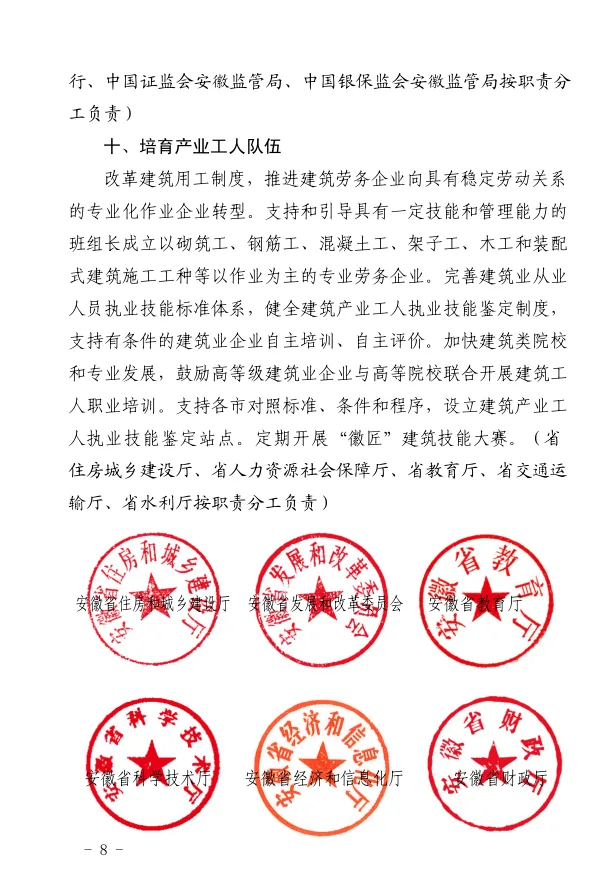 装配式政策|安徽住建厅、发改委等16部门联合出台《关于进一步培育和壮大建筑业企业的若干意见》