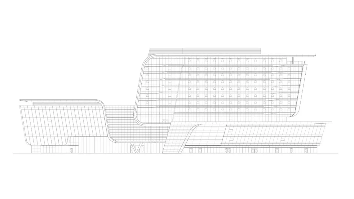 BIM建筑|上海新虹桥灿辉希尔顿五星级酒店：一幅展现流线与速度感的立面画卷 / 三益建筑