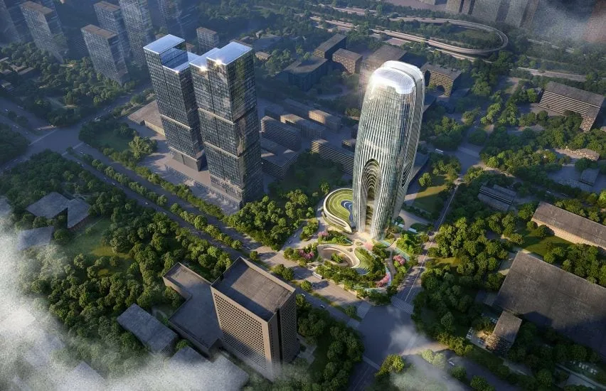 BIM建筑|扎哈工作室为西安超高层设计“山边瀑布”