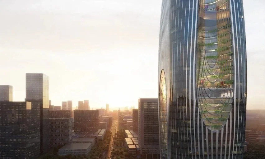 BIM建筑|扎哈工作室为西安超高层设计“山边瀑布”