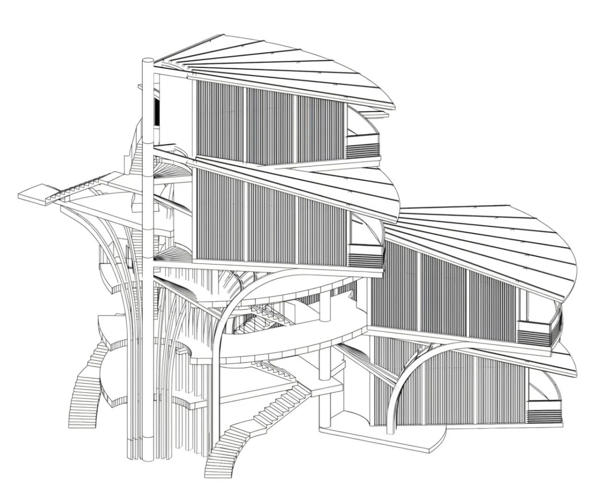 BIM建筑|树叶的结构：南溪欢乐田园野趣酒店树屋设计 / 王晖建筑工作室