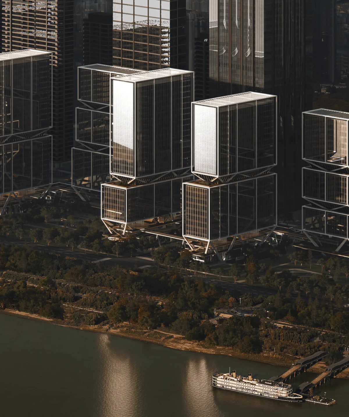 BIM建筑|武汉长江中心国际竞赛方案 / line+朱培栋关于城市坐标的双重思考